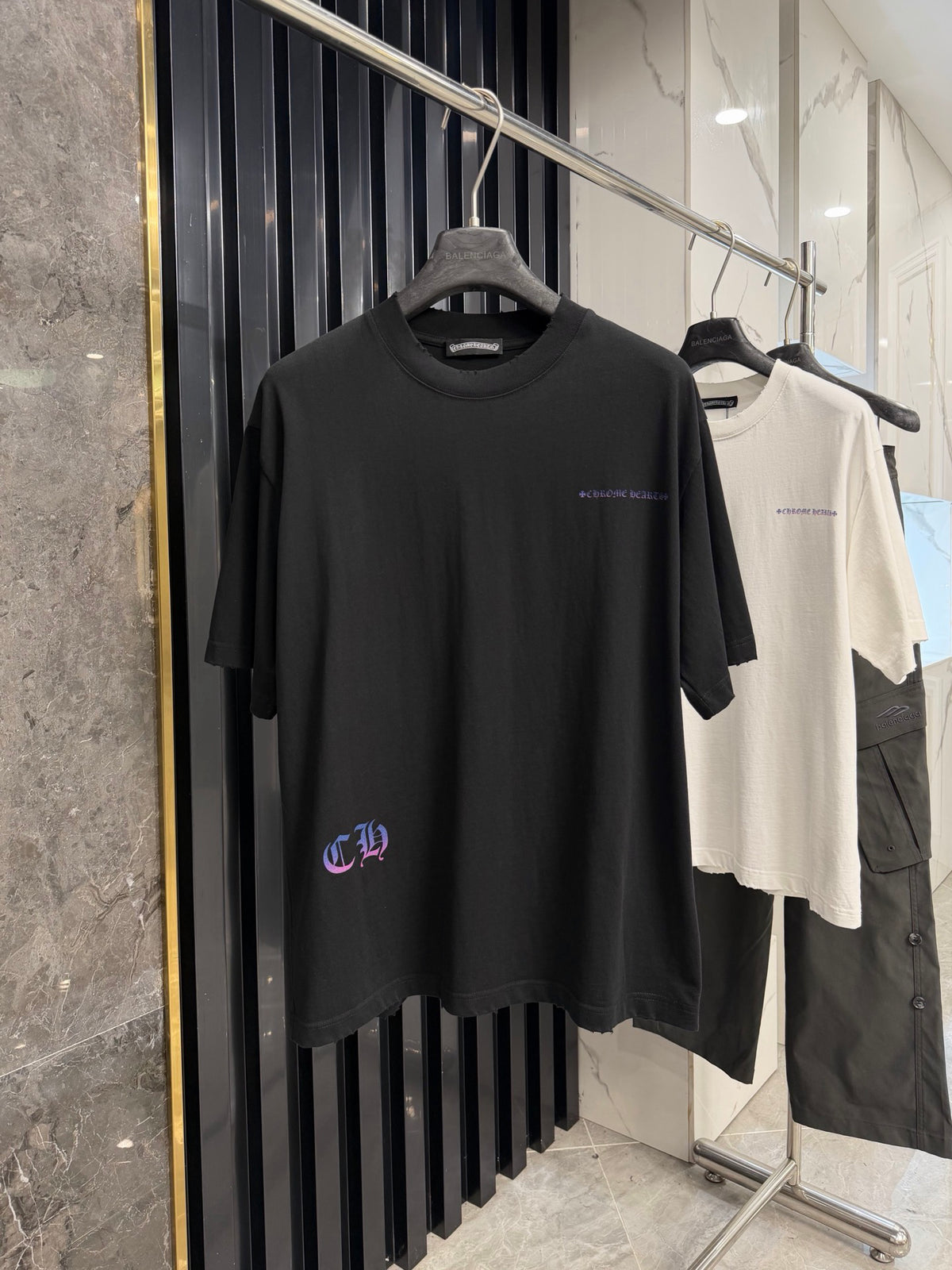 Chrome Hearts Gradient‑Script Distressed‑Trim Oversized Crew‑Neck T‑Shirt
