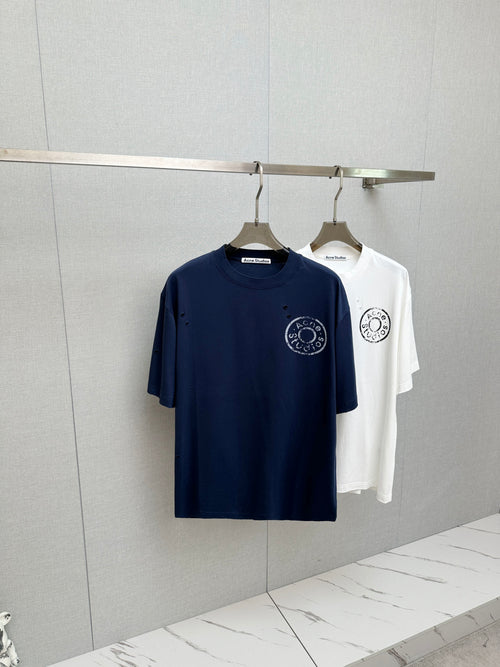 Acne Studios Circular Stamp‑Print Distressed Crew‑Neck Short‑Sleeve T‑Shirt,