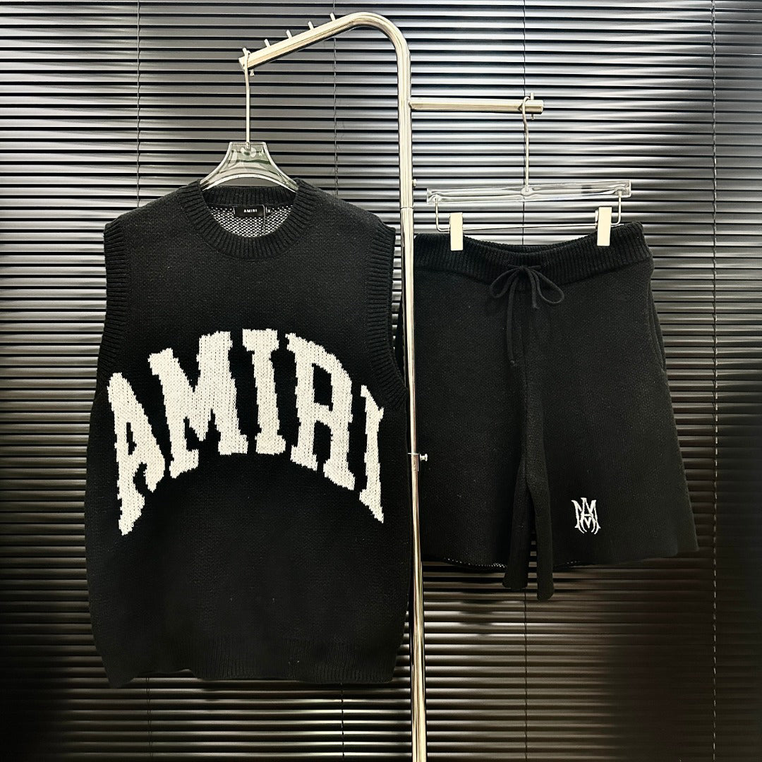 AMIRI Collegiate Logo Knit Vest & Drawstring Shorts Two‑Piece Set