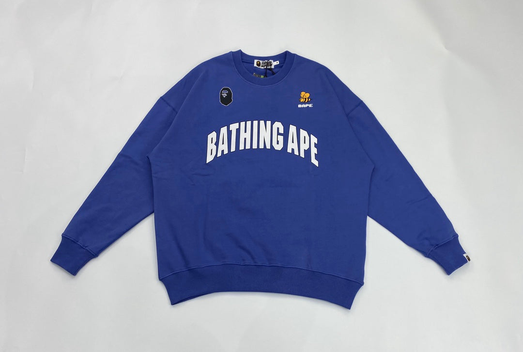 BAPE Bee Collegiate Arch "Bathing Ape" Contrast Crewneck Sweatshirt - Gray / Blue / Black