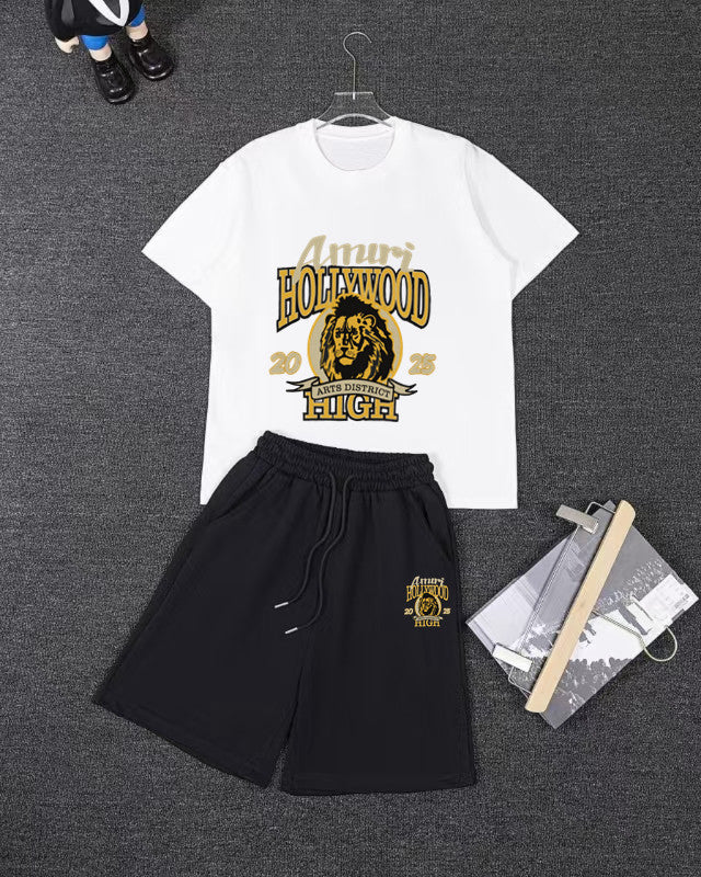 Amiri Hollywood Lion Graphic Short‑Sleeve T‑Shirt & Drawstring Shorts Two‑Piece Set