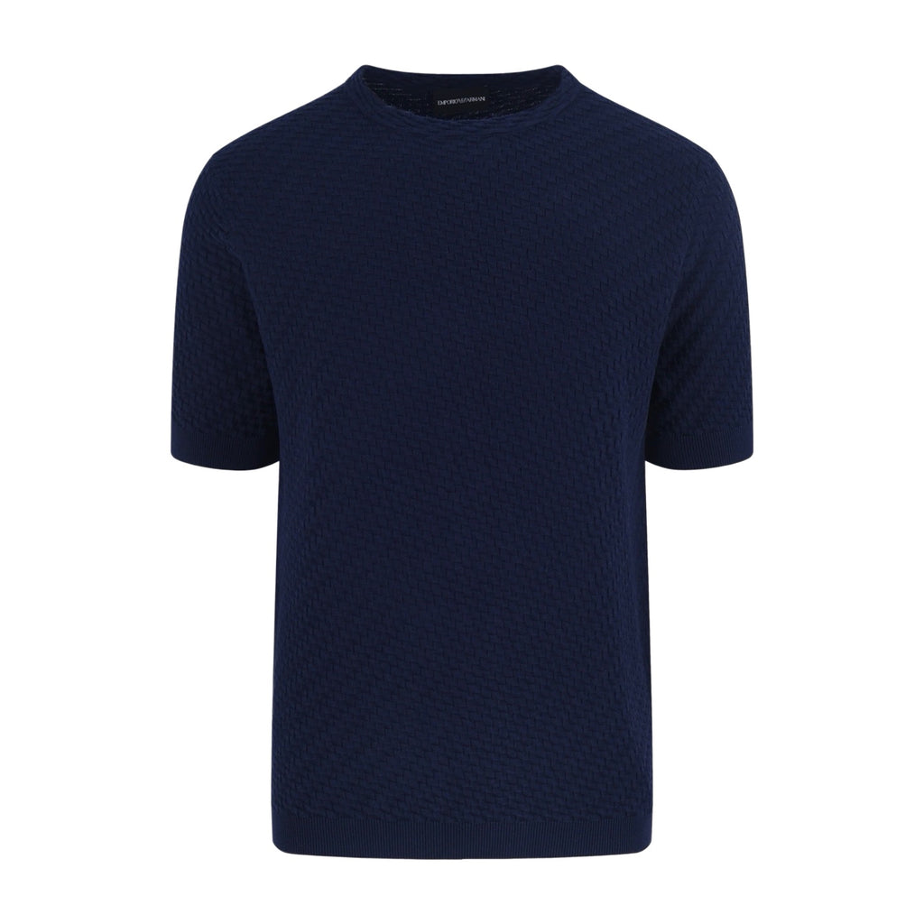 Emporio Armani Textured Knit Crew Neck Short‑Sleeve Top