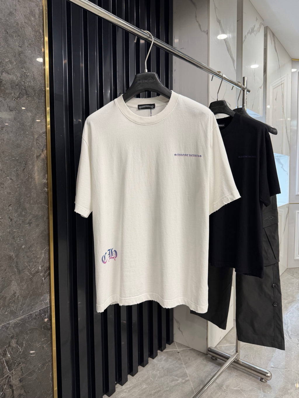 Chrome Hearts Gradient‑Script Distressed‑Trim Oversized Crew‑Neck T‑Shirt