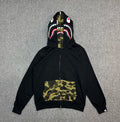 BAPE SS25 Shark Full-Zip Double Hood Hoodie — Color-Block Camo