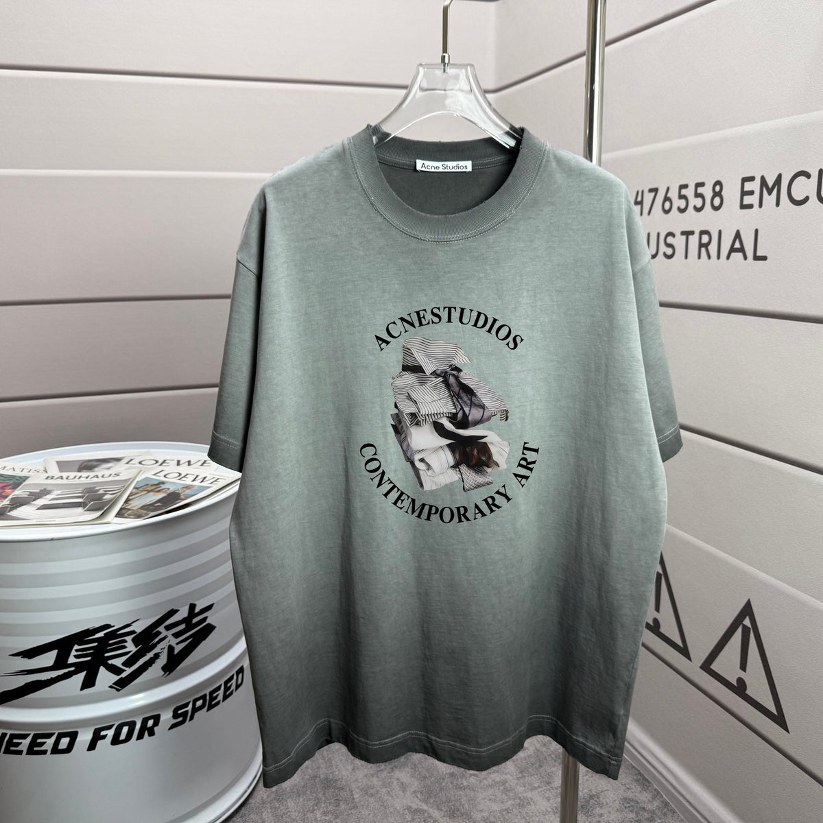 Acne Studios Contemporary‑Art Circular Graphic Distressed‑Trim Crew‑Neck Short‑Sleeve T‑Shirt