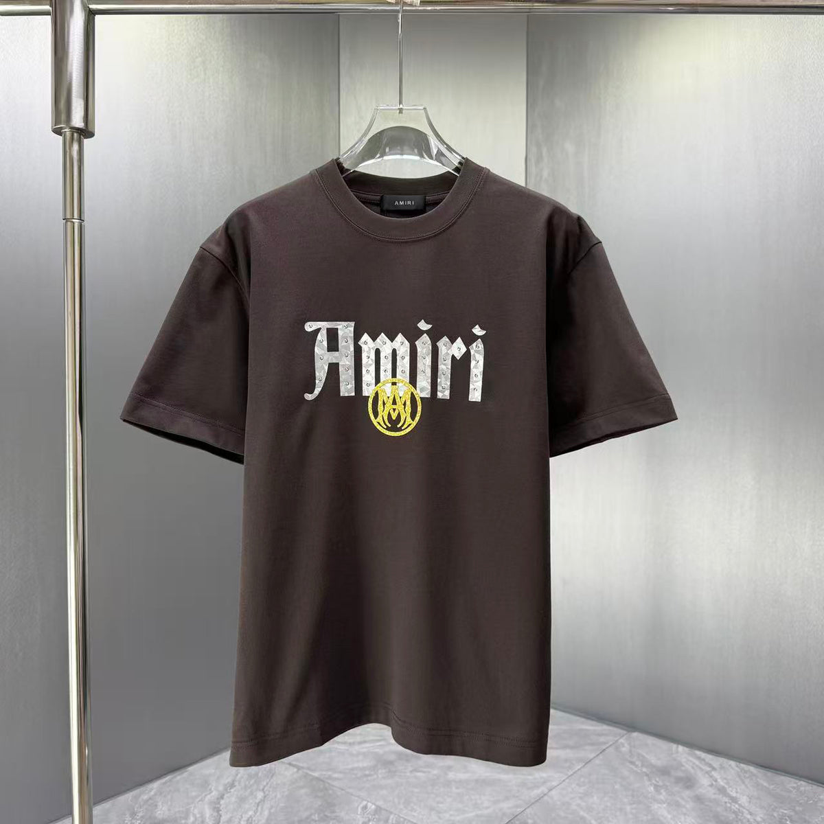 AMIRI Gothic Script With Emblem Crew‑Neck Short‑Sleeve T‑Shirt