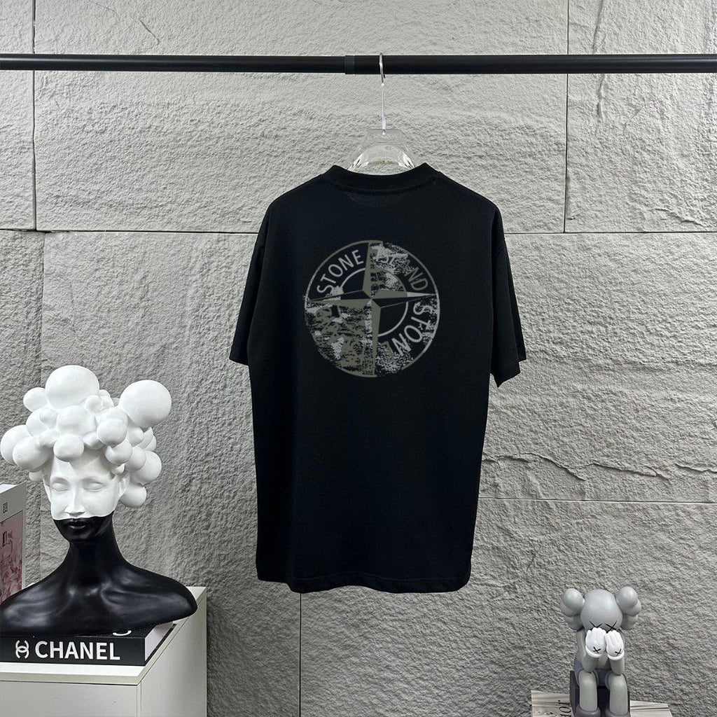 Stone Island Spring–Summer 2026 Dual-Technique T-Shirt - Silicone Compass Star Logo at Chest, Heat-Transfer Back Print