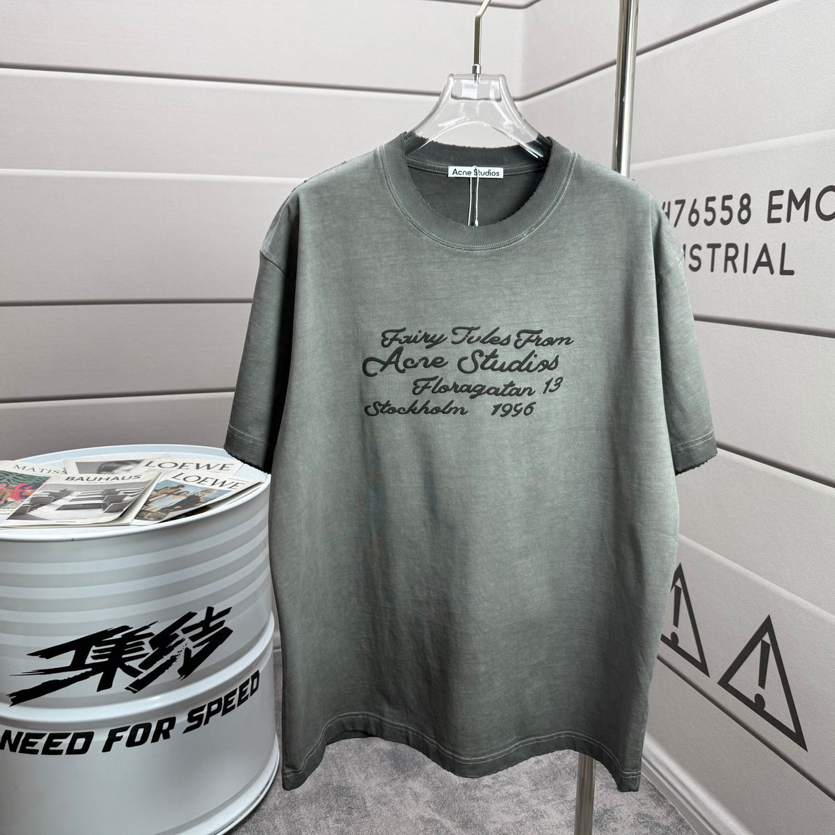 Acne Studios Fairy‑Tales Cursive‑Text Distressed‑Trim Crew‑Neck Short‑Sleeve T‑Shirt