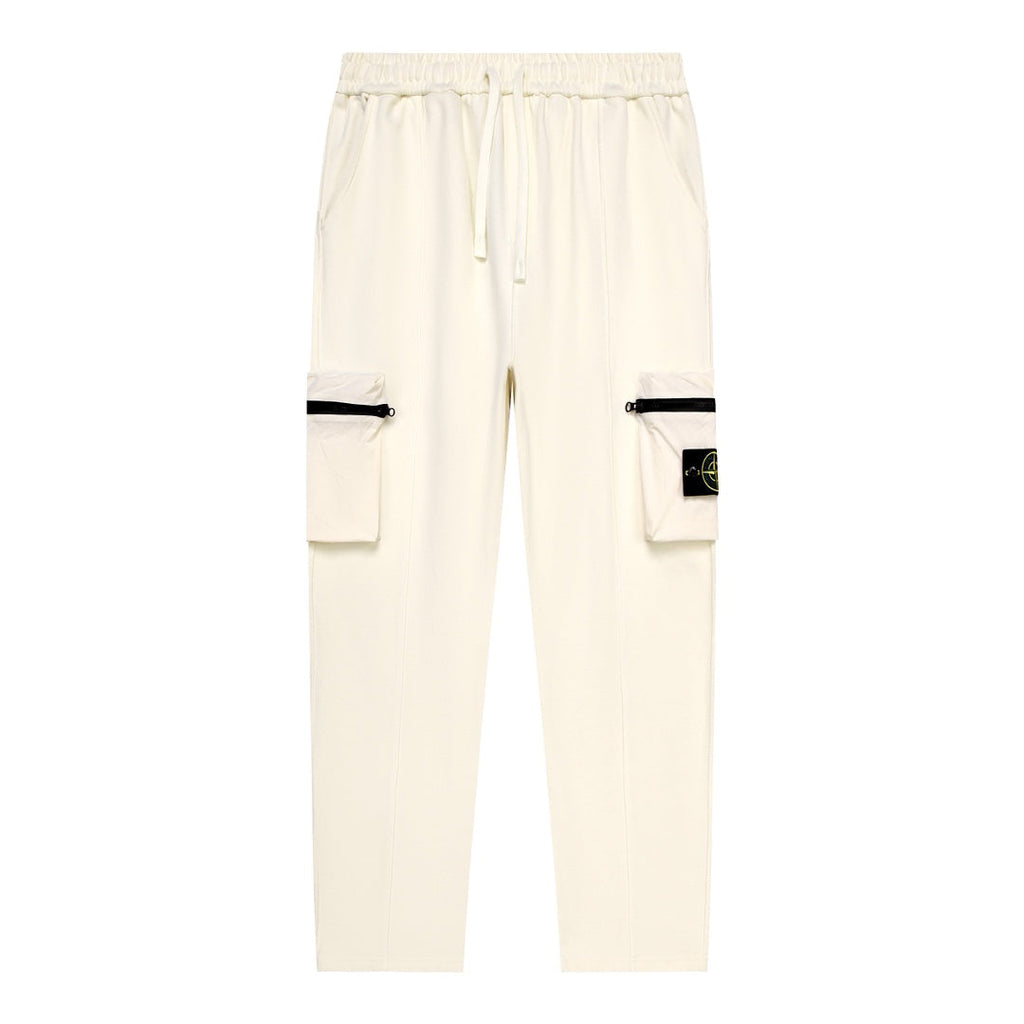 Stone Island Technical Fabric Straight Leg Cargo Pants with Bilateral Zip Cargo Pockets and Compass Badge