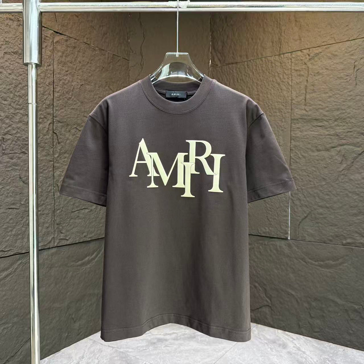 AMIRI Overlapped Stacked Logo Crew‑Neck Short‑Sleeve T‑Shirt