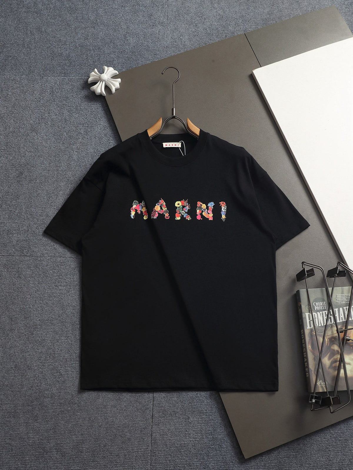 MARNI Floral Inlay Logo Crew Neck Short‑Sleeve T‑Shirt