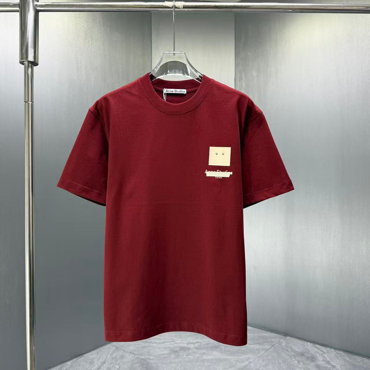 Acne Studios Square‑Face Patch 1996 Graphic Crew‑Neck Short‑Sleeve T‑Shirt