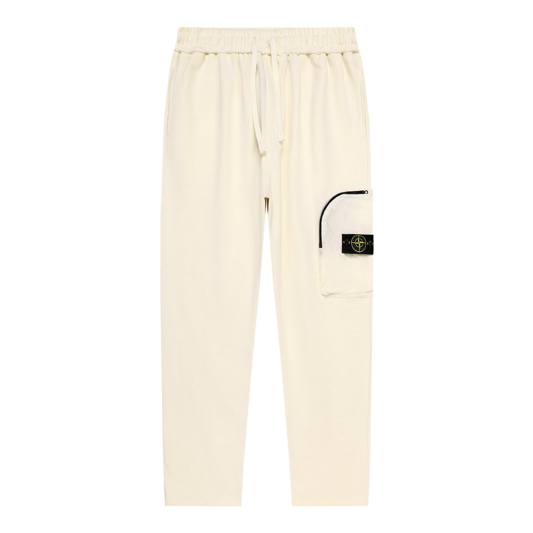 Stone Island Cargo Jogger Pants with Right Thigh Nylon Curved Flap Zip Pocket and Compass Badge