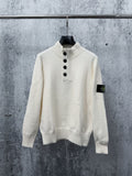 Stone Island Wool Knit Half-Button Mock Neck Sweater with Compass Badge on Sleeve