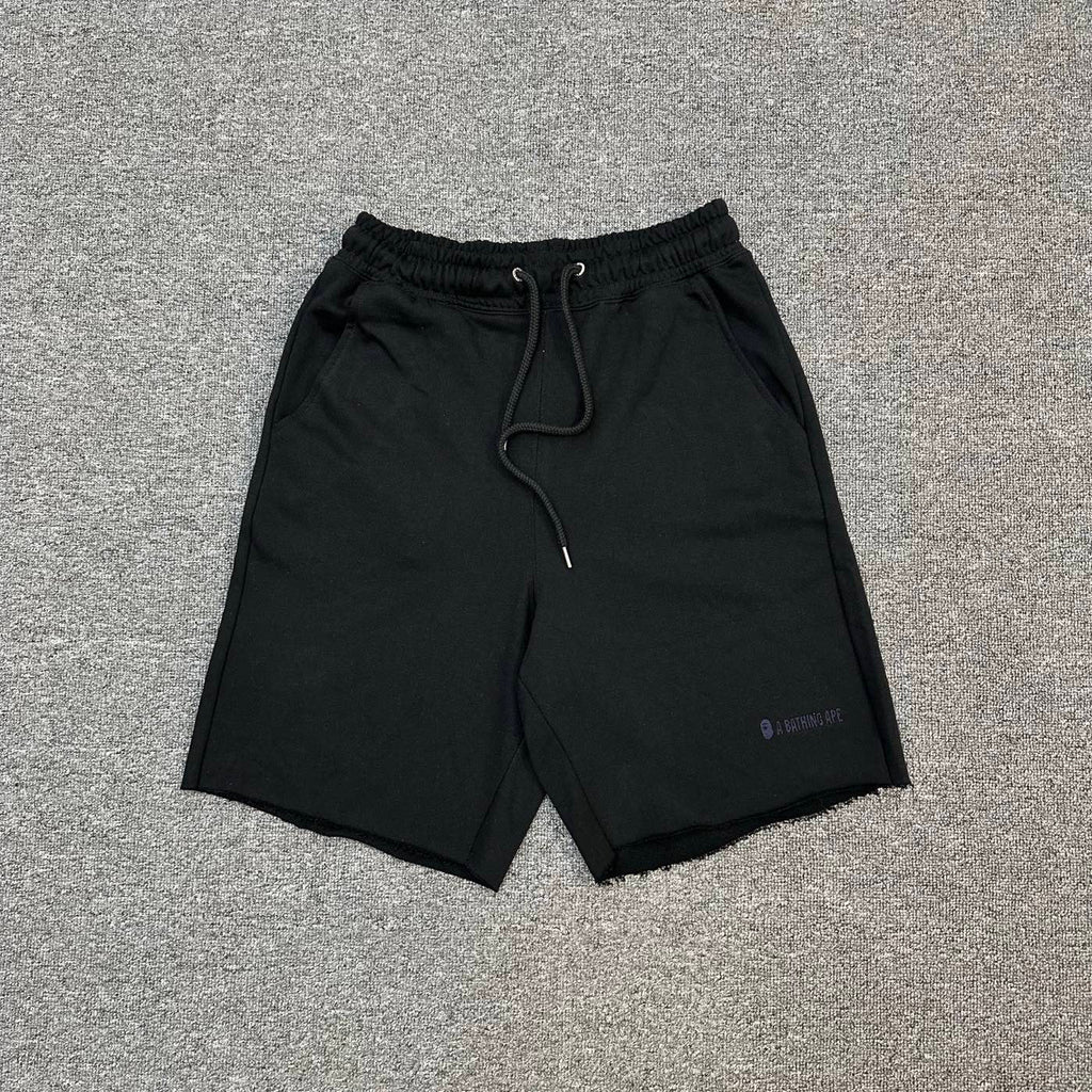 A Bathing Ape Wordmark Embroidered Raw Hem Shorts - Black / Gray