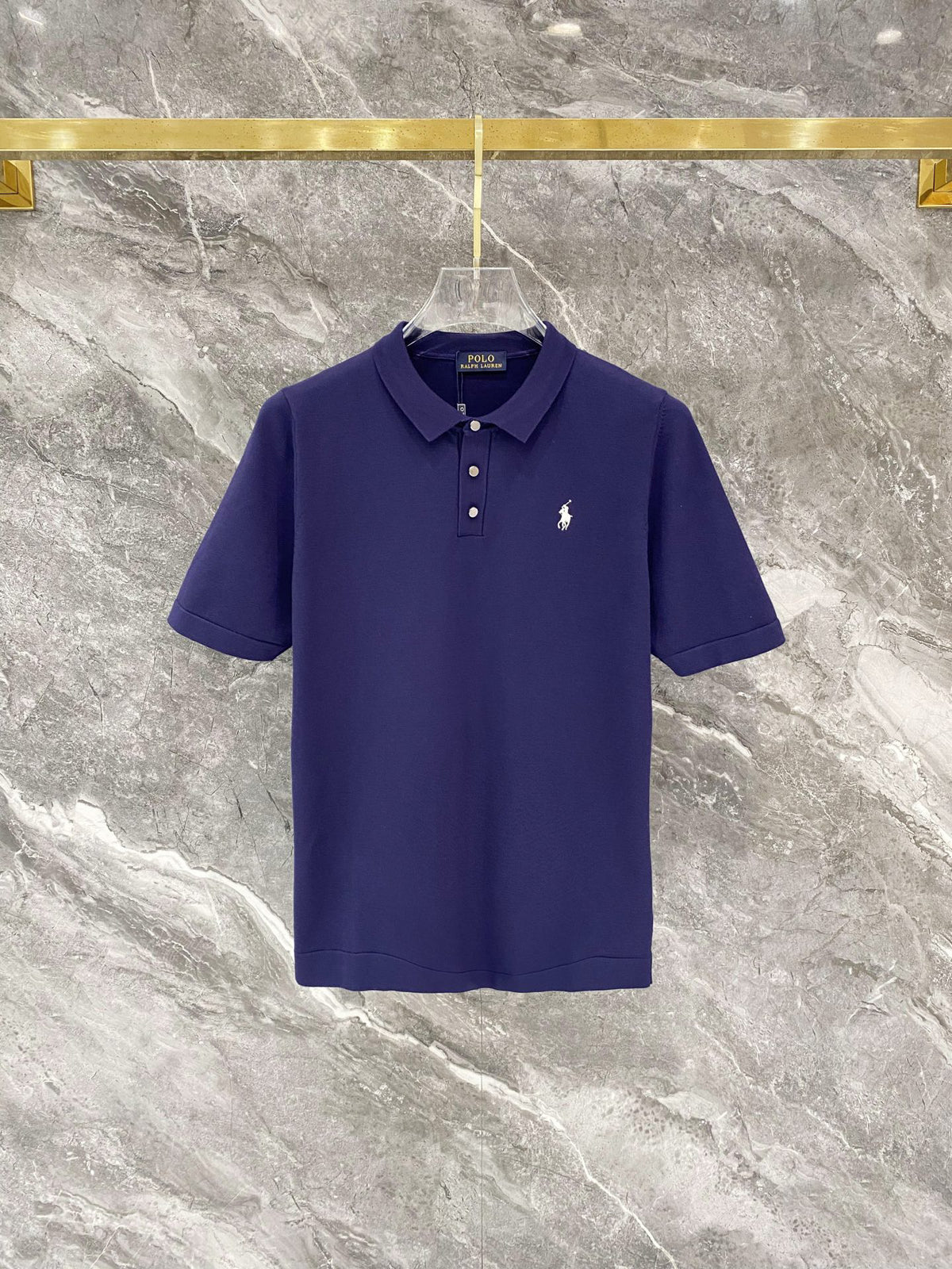 Men's Pique Knit Short‑Sleeve Polo Shirt Small Horse Embroidery Solid Cream Casual Top