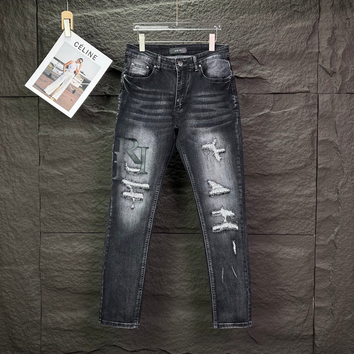 AMIRI Logo‑Print Multi‑Rip Distressed Slim‑Fit Denim Jeans
