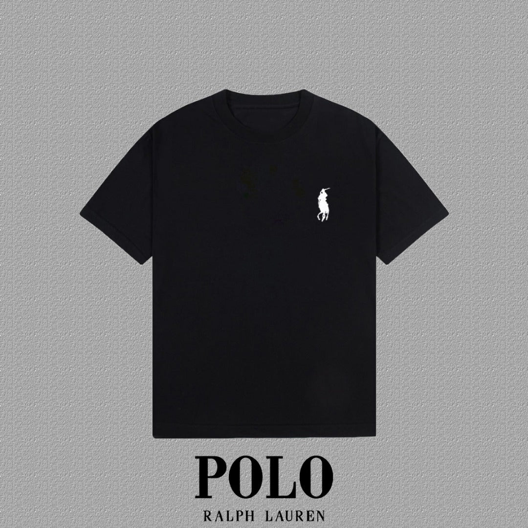 Men's Crew Neck Short‑Sleeve T‑Shirt Small Horse Embroidery Solid Color Casual Tee