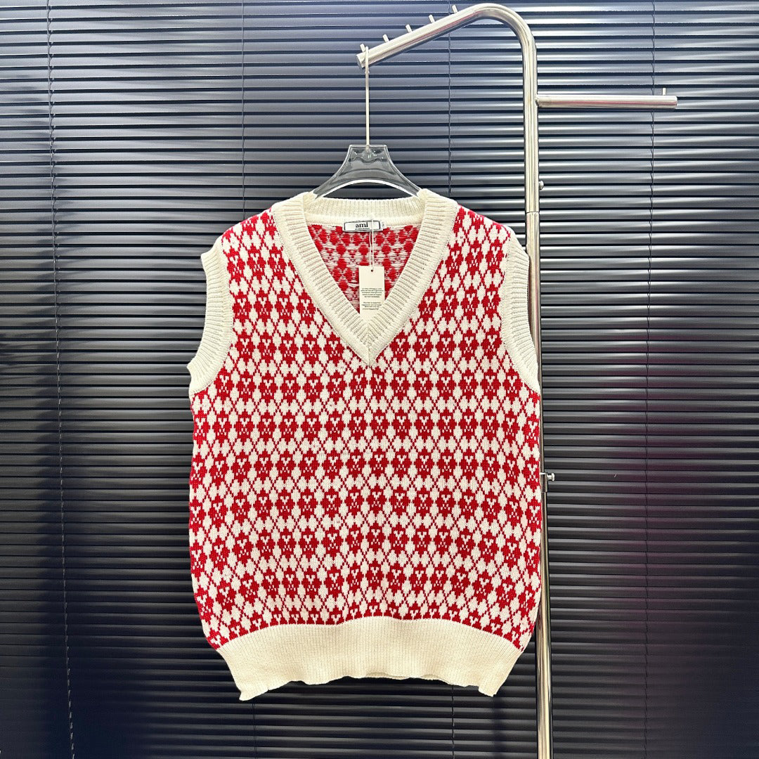 AMI Argyle Jacquard V‑Neck Knit Vest