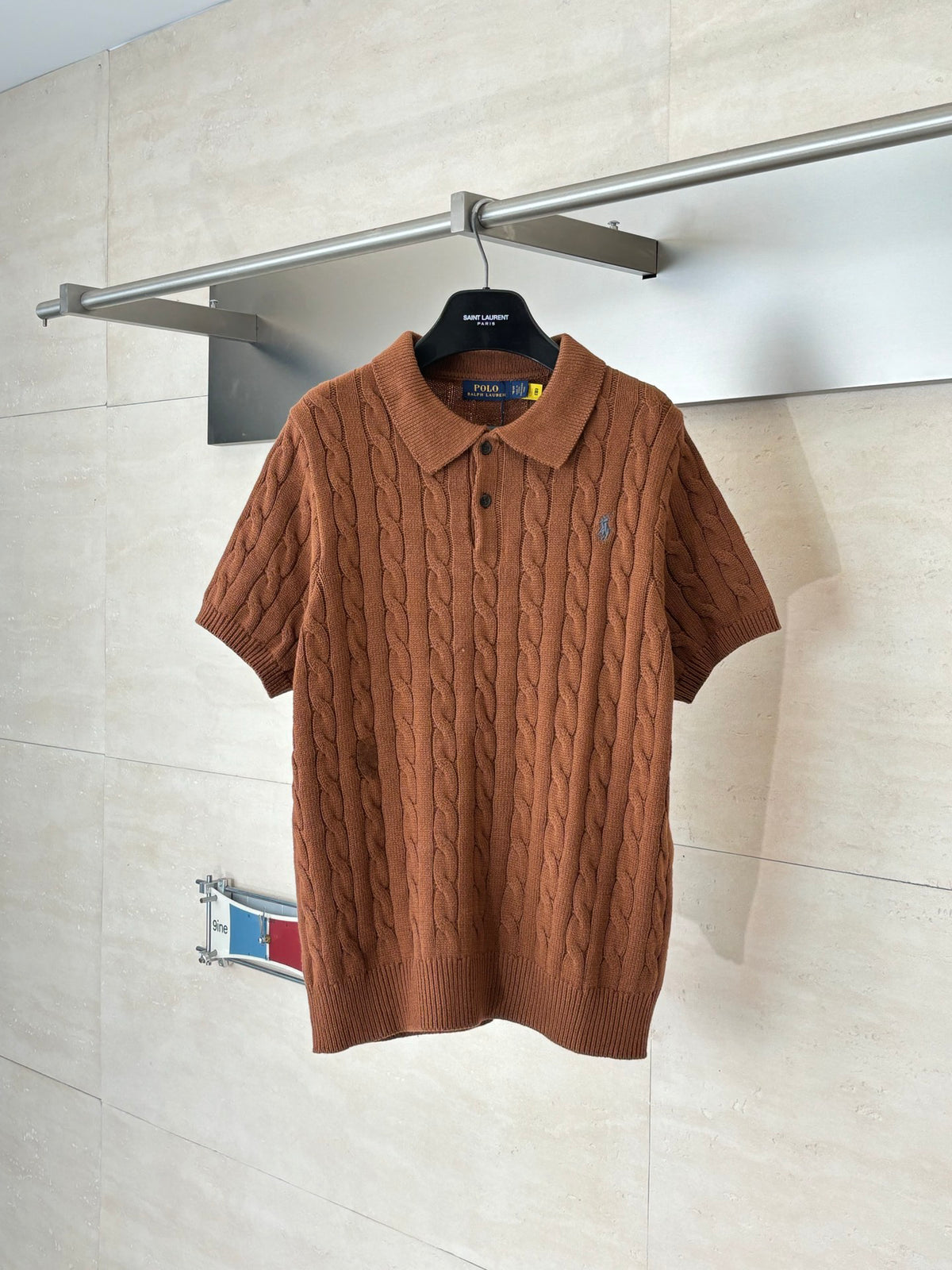 Ralph Lauren Men's Cable‑Knit Short‑Sleeve Polo Shirt With Black Pony Logo