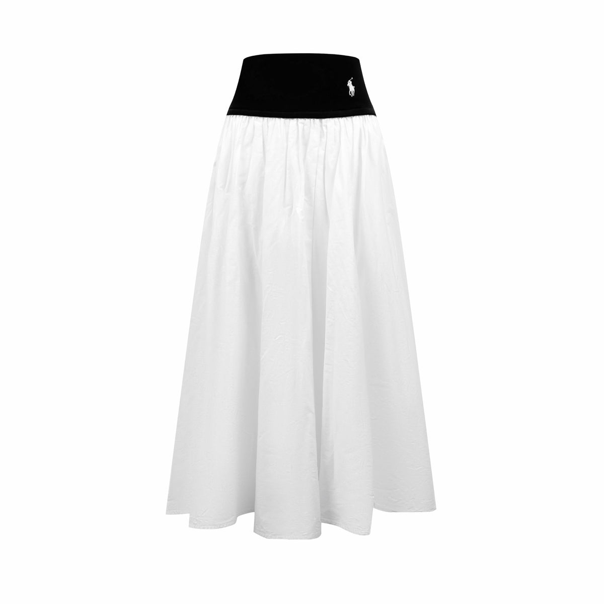 Polo Ralph Lauren Women’s Contrast‑Waistband Maxi A‑Line Skirt With Red Pony Embroidery