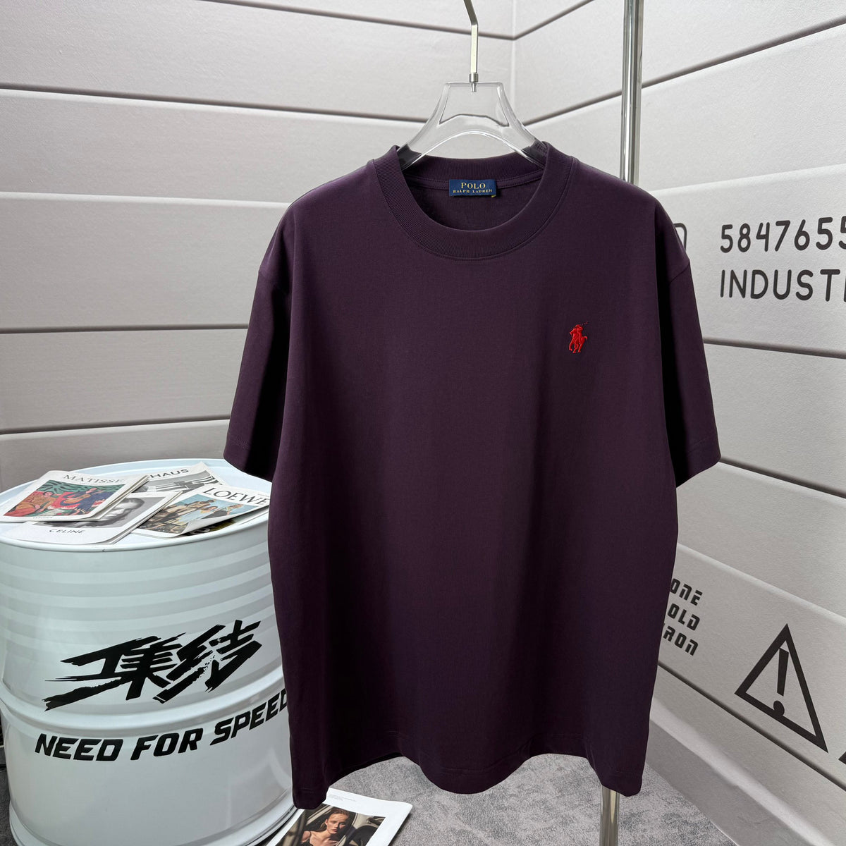 Men's Crew Neck Short‑Sleeve T‑Shirt Minimalist Small Horse Embroidery Casual Top