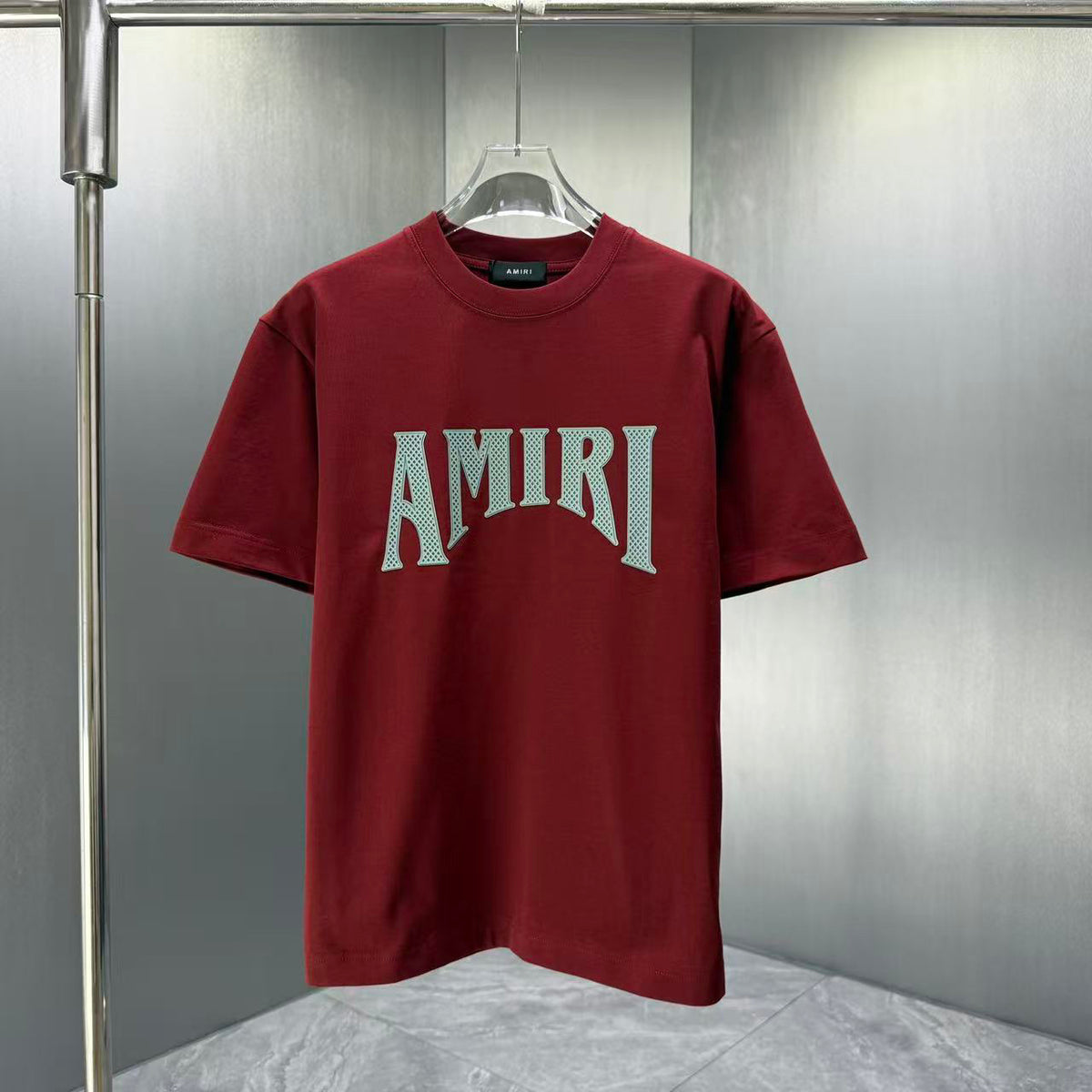 AMIRI Perforated Collegiate Logo Crew‑Neck Short‑Sleeve T‑Shirt