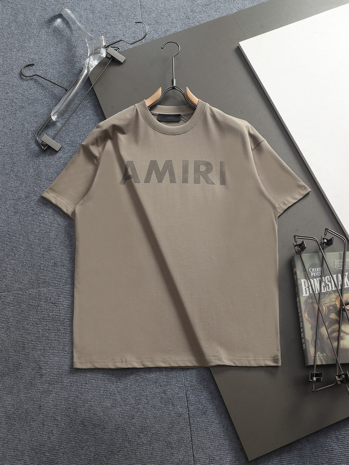 AMIRI Distressed Bold Logo Crew Neck Short‑Sleeve T‑Shirt