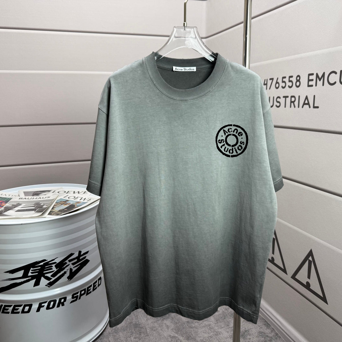Acne Studios Small Circular Stamp‑Graphic Distressed‑Trim Crew‑Neck Short‑Sleeve T‑Shirt
