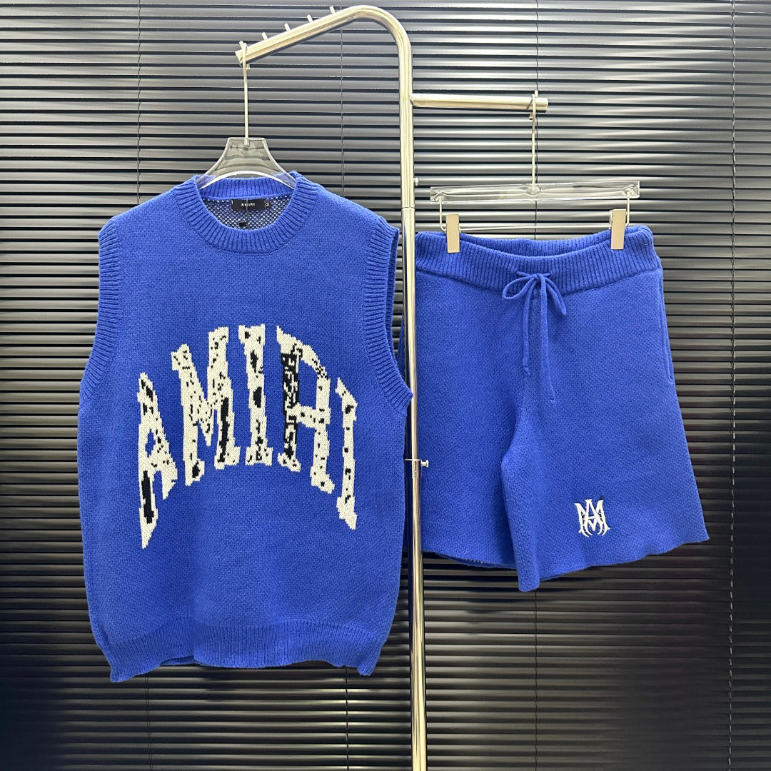 AMIRI Collegiate Logo Knit Vest & Drawstring Shorts Two‑Piece Set