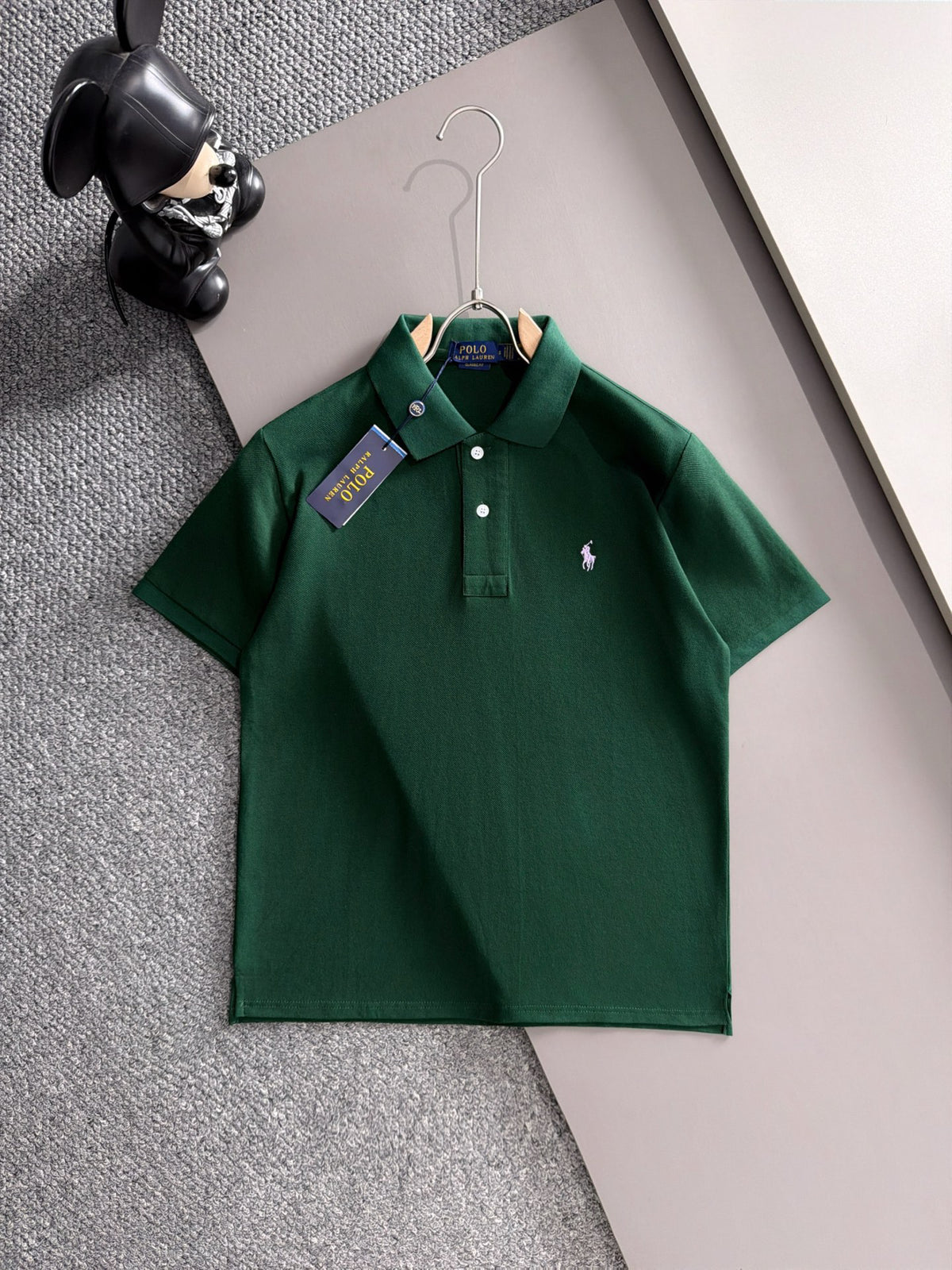 Kids Pique Knit Short‑Sleeve Polo Shirt Small Horse Embroidery Solid White Casual Top