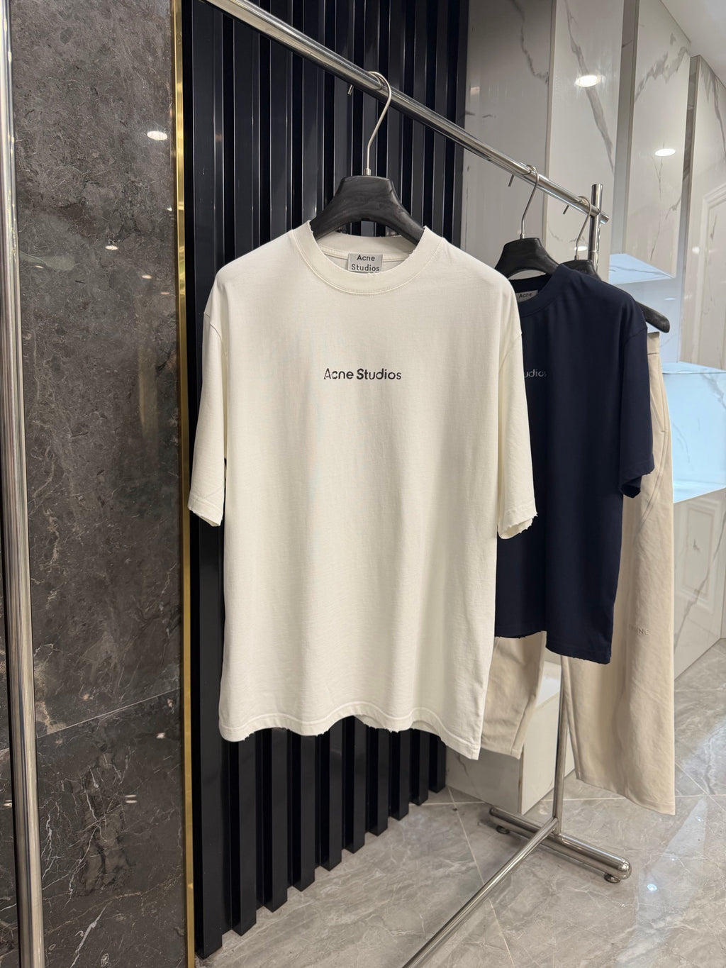 Acne Studios Centered‑Brand‑Script Distressed‑Hem Oversized Crew‑Neck T‑Shirt