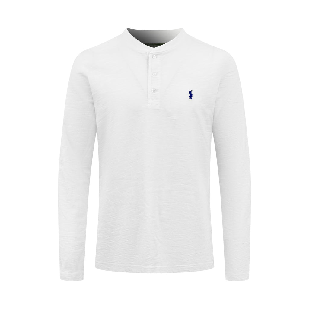 Men's Long‑Sleeve Henley Shirt With Small Blue Pony Embroidery