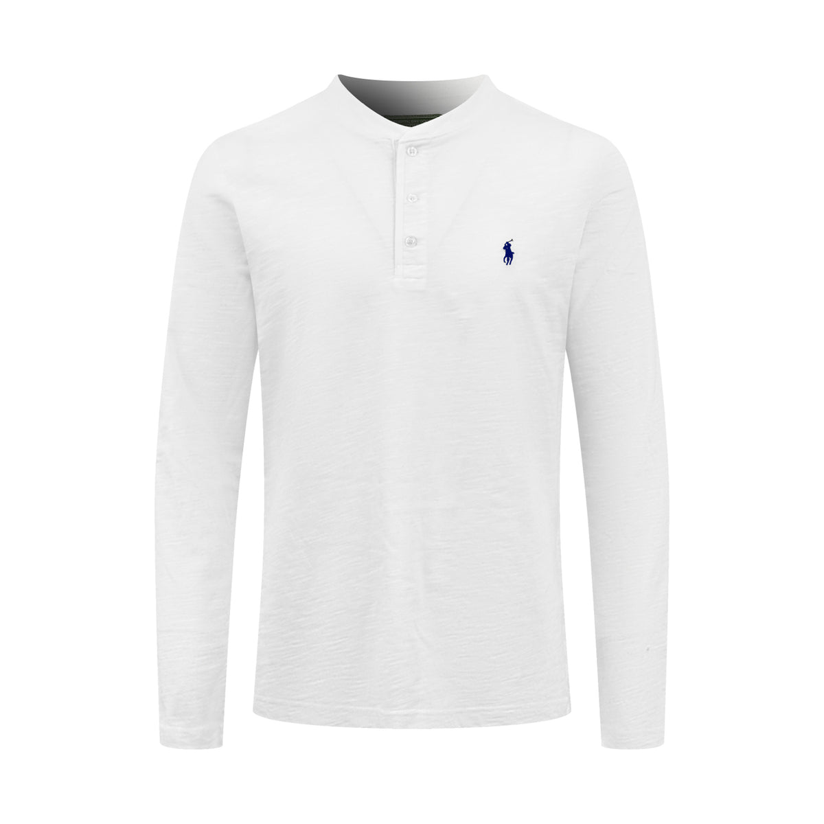 Men's Long‑Sleeve Henley Shirt With Small Blue Pony Embroidery