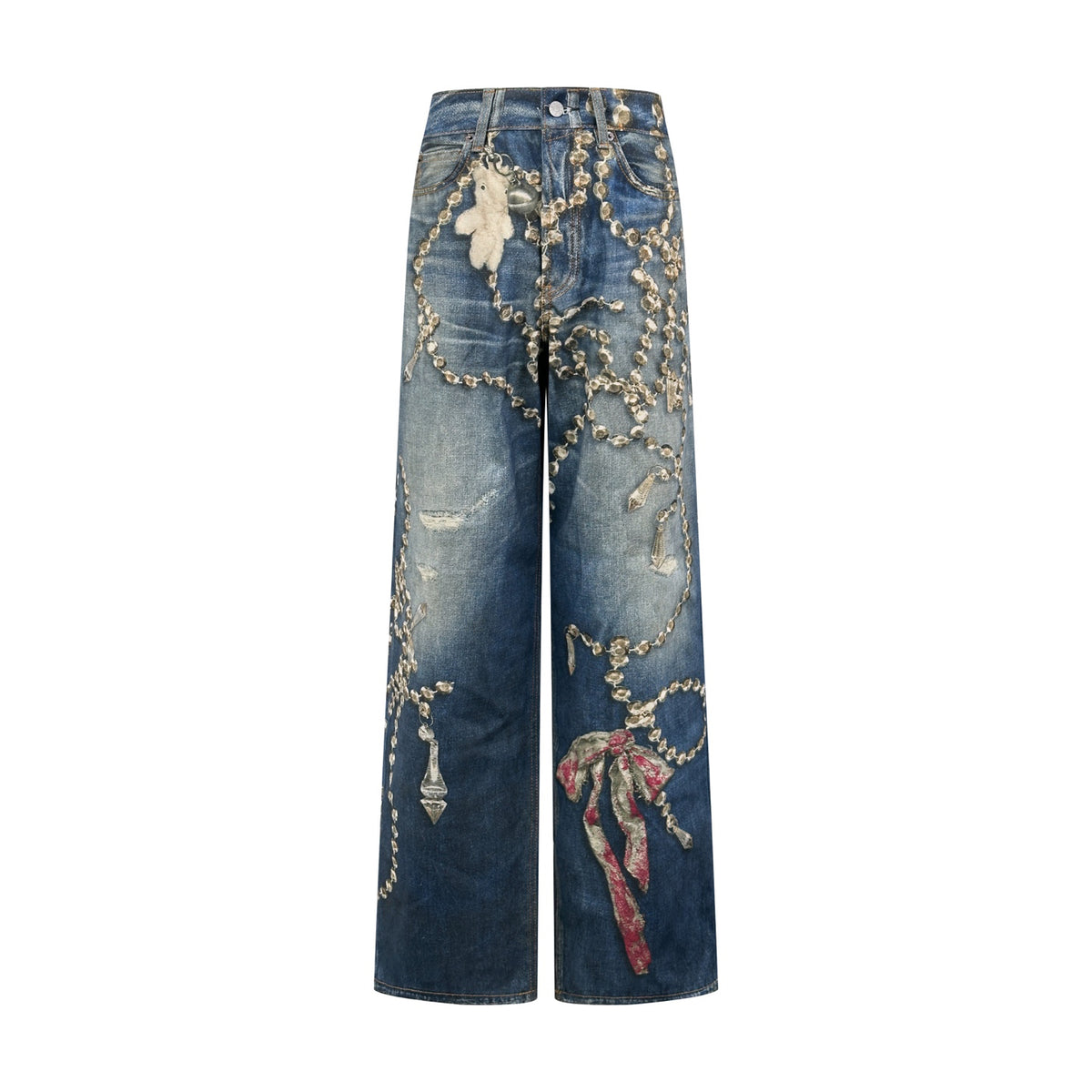 Acne Studios Ornate Graphic‑Print Wide‑Leg Denim Jeans