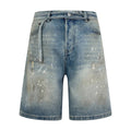 Acne Studios Paint‑Splatters Distressed Wide‑Leg Denim Jort Shorts
