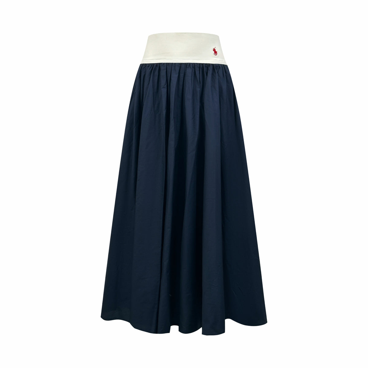 Polo Ralph Lauren Women’s Contrast‑Waistband Maxi A‑Line Skirt With Red Pony Embroidery