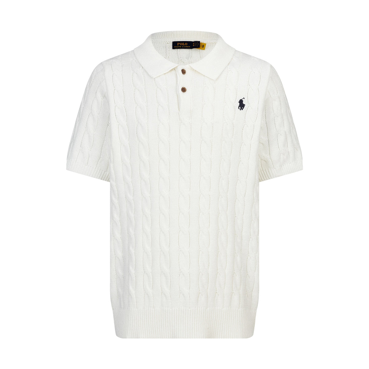Polo Ralph Lauren Men’s Cable‑Knit Short‑Sleeve Polo Shirt With Navy Pony Embroidery