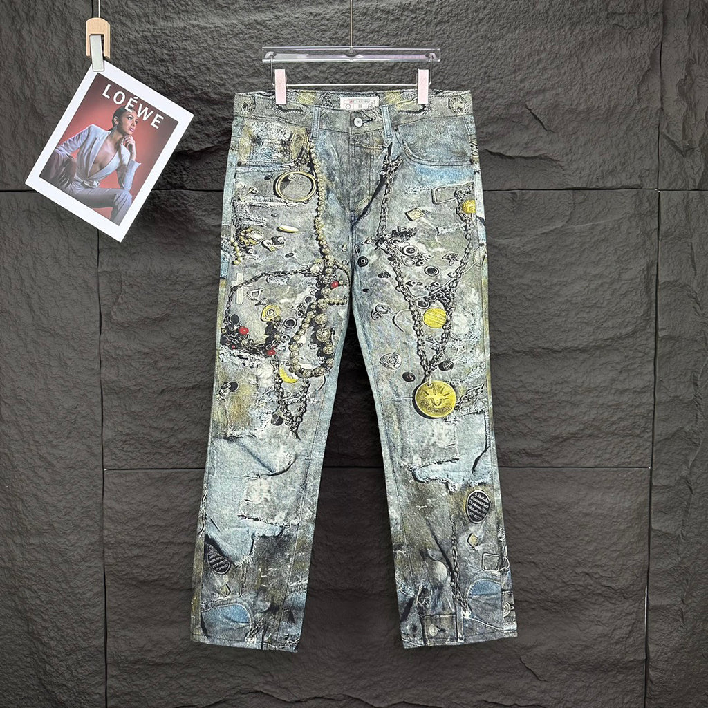 Acne Studios Ornate Chain‑Print Straight‑Leg Jeans