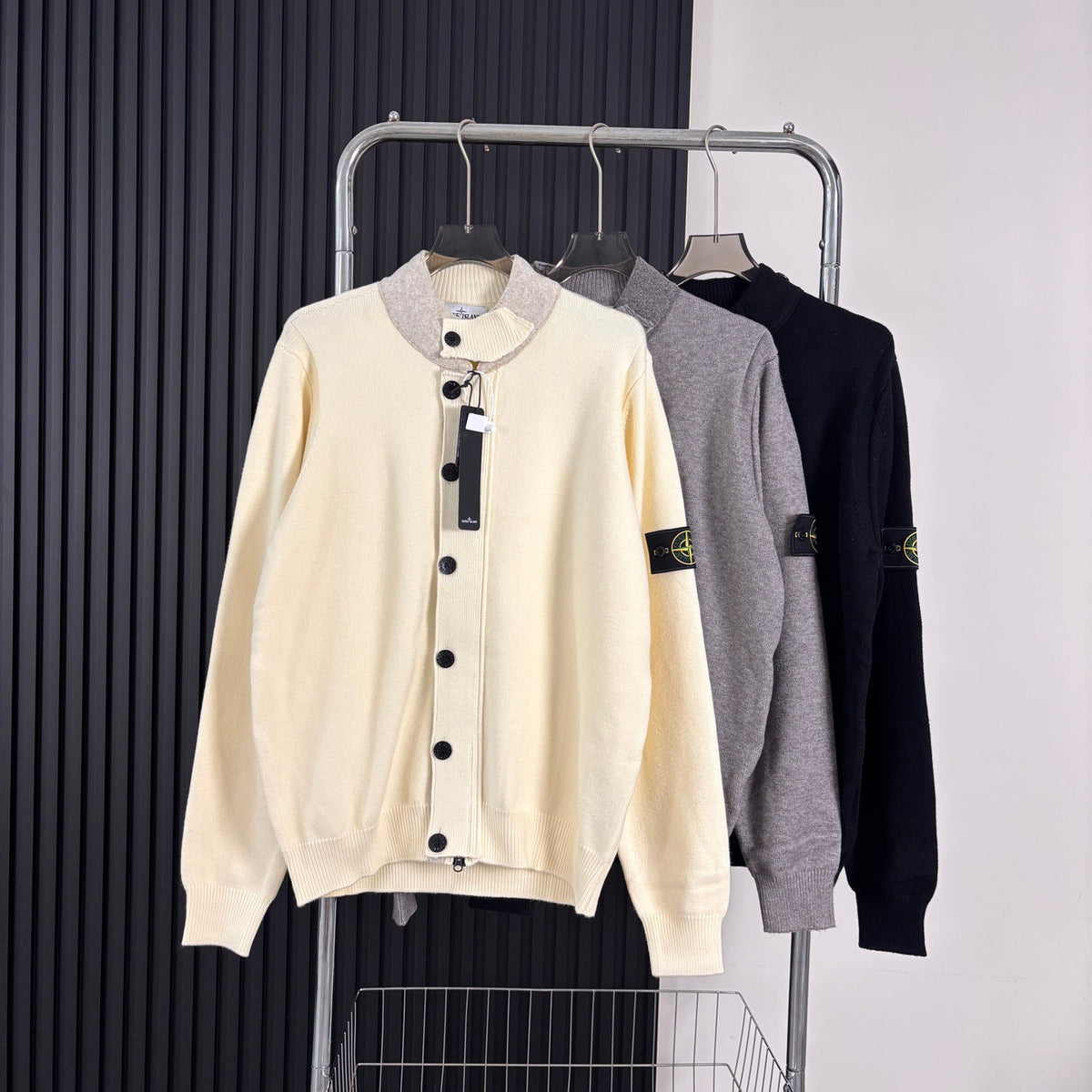 Stone Island Button-Front Knit Cardigan with Compass Badge
