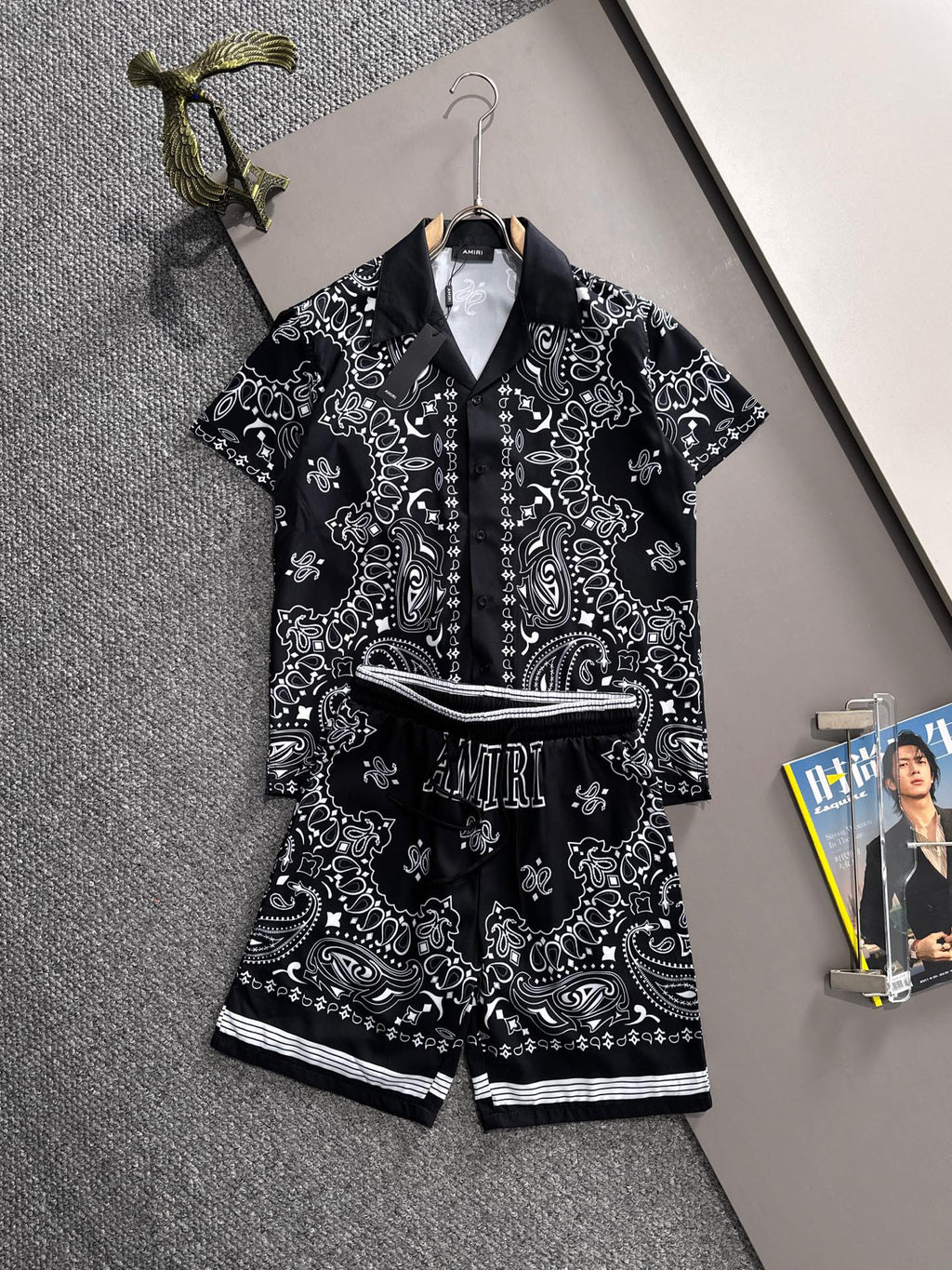 AMIRI Bandana Print Camp Collar Short‑Sleeve Shirt and Shorts Set