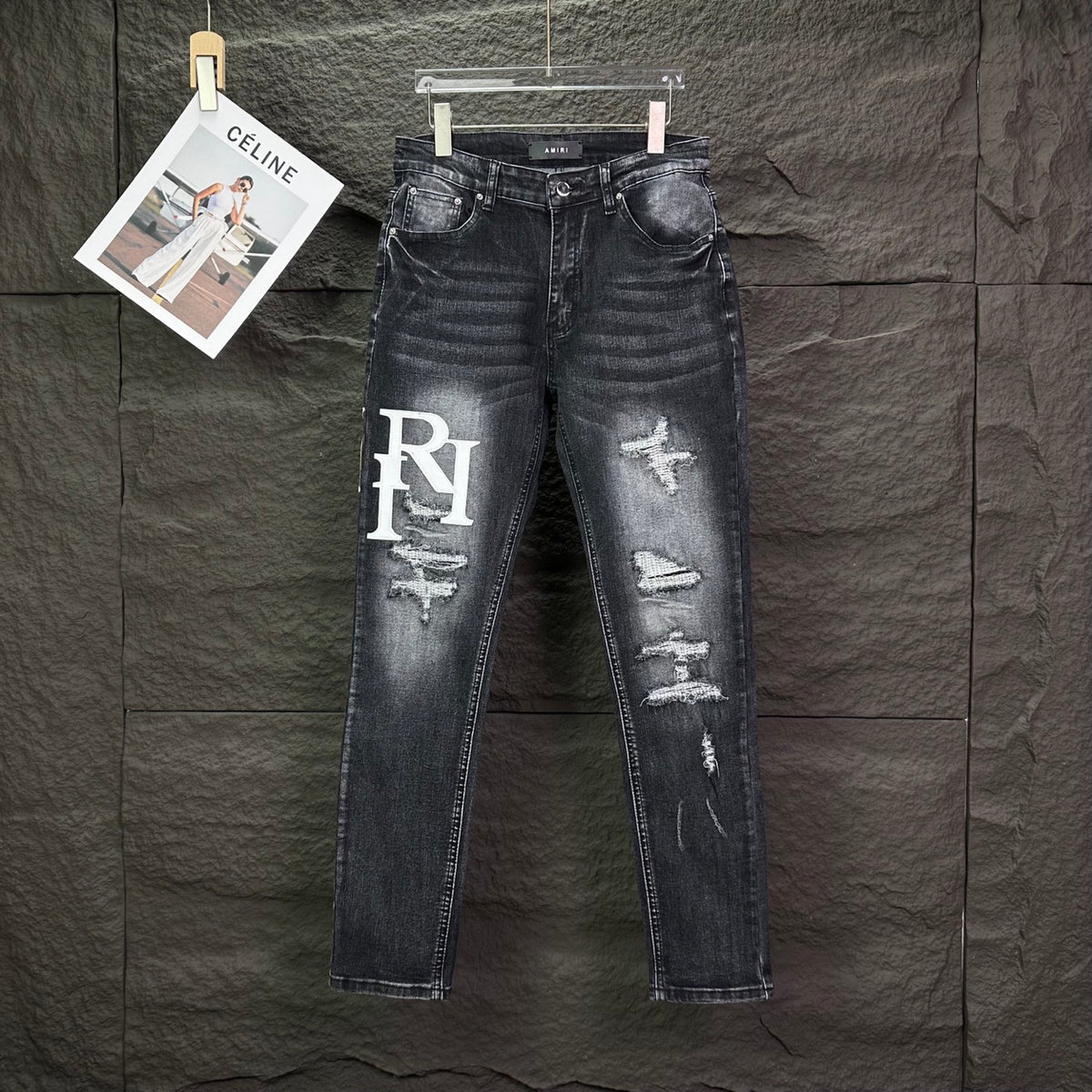 AMIRI Logo‑Print Multi‑Rip Distressed Slim‑Fit Denim Jeans