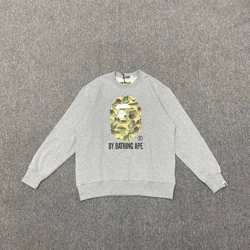 BAPE 11th Anniversary Ink Wash Camo Ape Head "By Bathing Ape" Crewneck Sweatshirt - Gray / Black