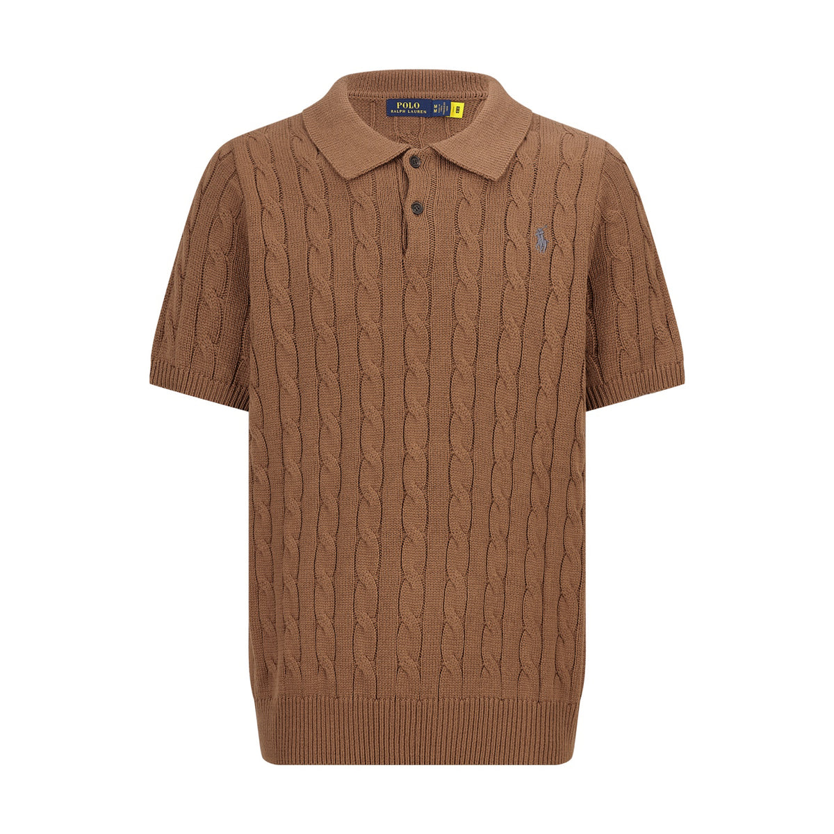 Polo Ralph Lauren Men’s Cable‑Knit Short‑Sleeve Polo Shirt With Navy Pony Embroidery