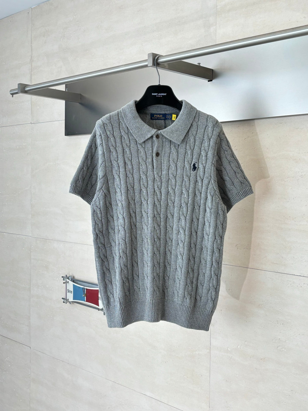 Ralph Lauren Men's Cable‑Knit Short‑Sleeve Polo Shirt With Black Pony Logo