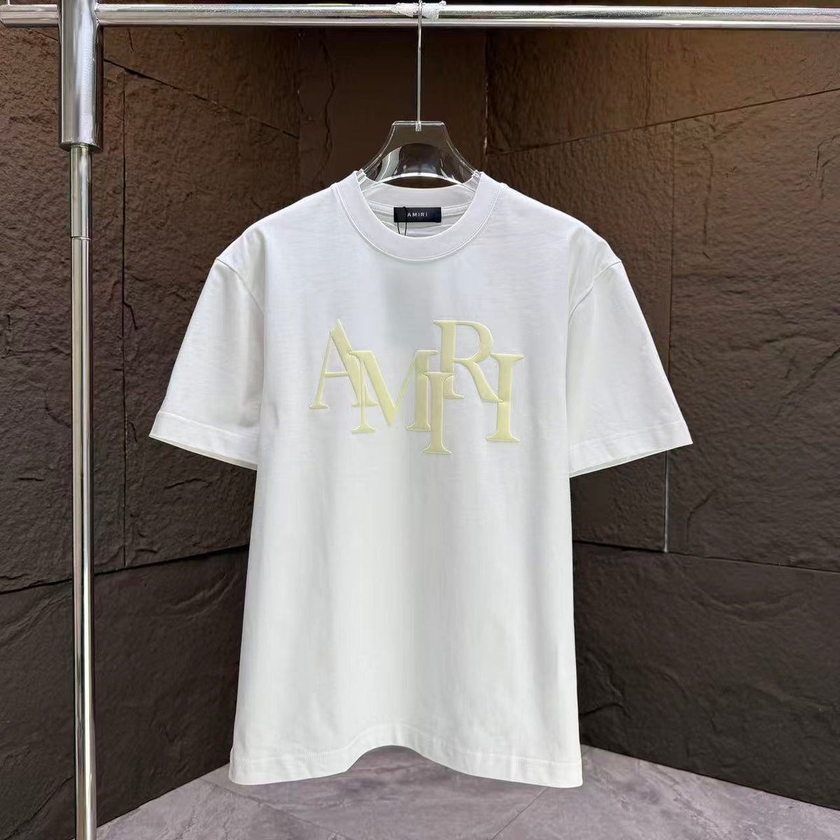 AMIRI Overlapped Stacked Logo Crew‑Neck Short‑Sleeve T‑Shirt