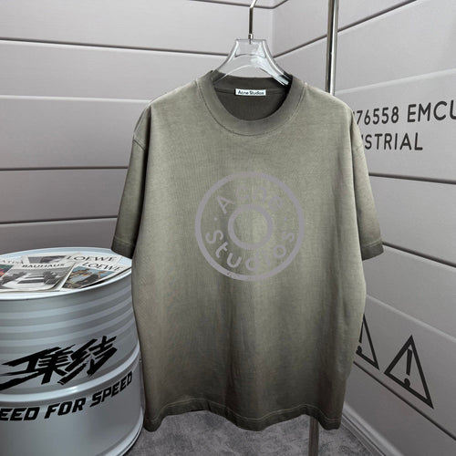 Acne Studios Large Circular Stamp‑Print Distressed‑Trim Crew‑Neck Short‑Sleeve T‑Shirt