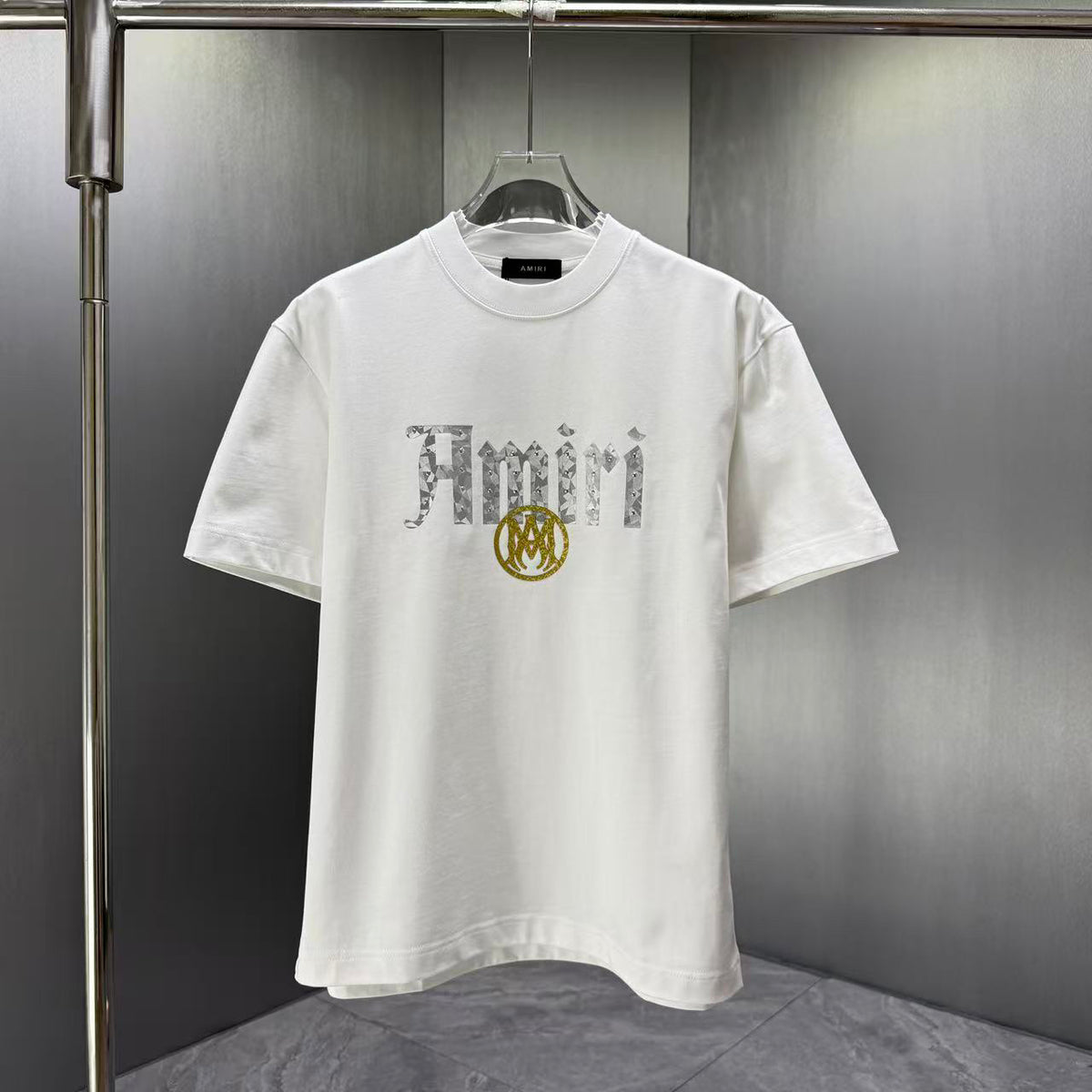 AMIRI Gothic Script With Emblem Crew‑Neck Short‑Sleeve T‑Shirt