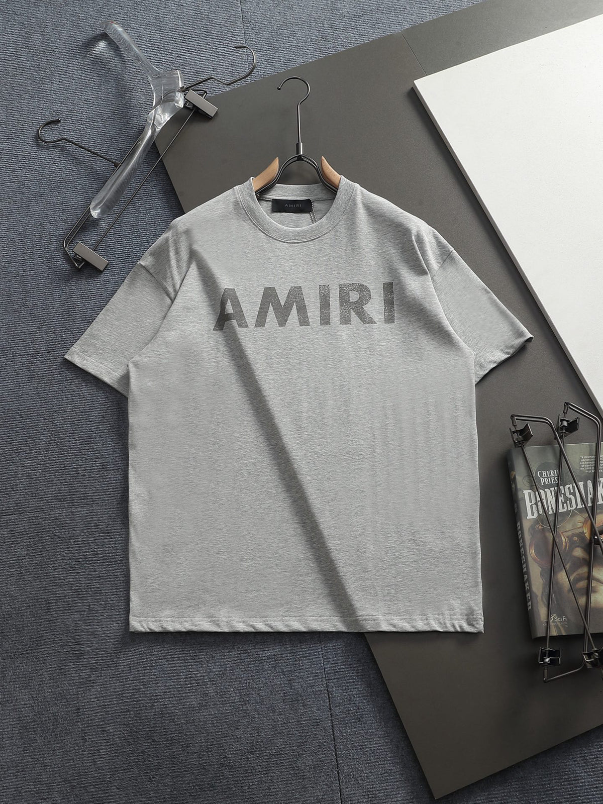 AMIRI Distressed Bold Logo Crew Neck Short‑Sleeve T‑Shirt