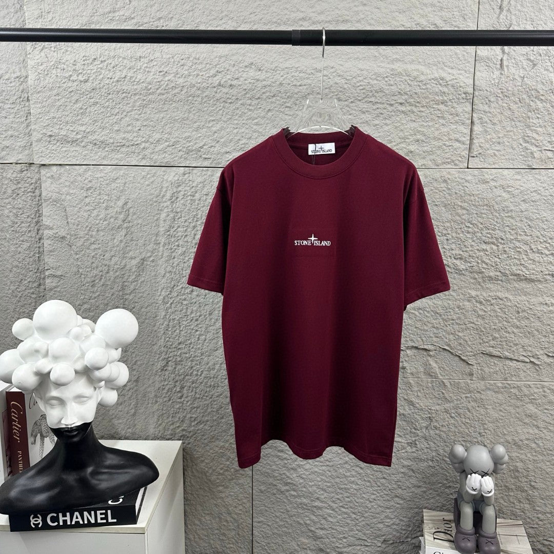 Stone Island Compass Star All-Caps Logo Embroidery T-Shirt - Front Chest and Upper Back Dual Placement